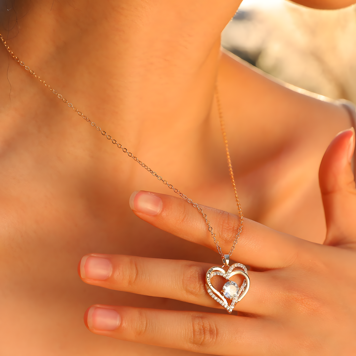 925 Gold Tone "I Love You" Heart Cubic Zirconia Necklace Fashion Jewelry B24