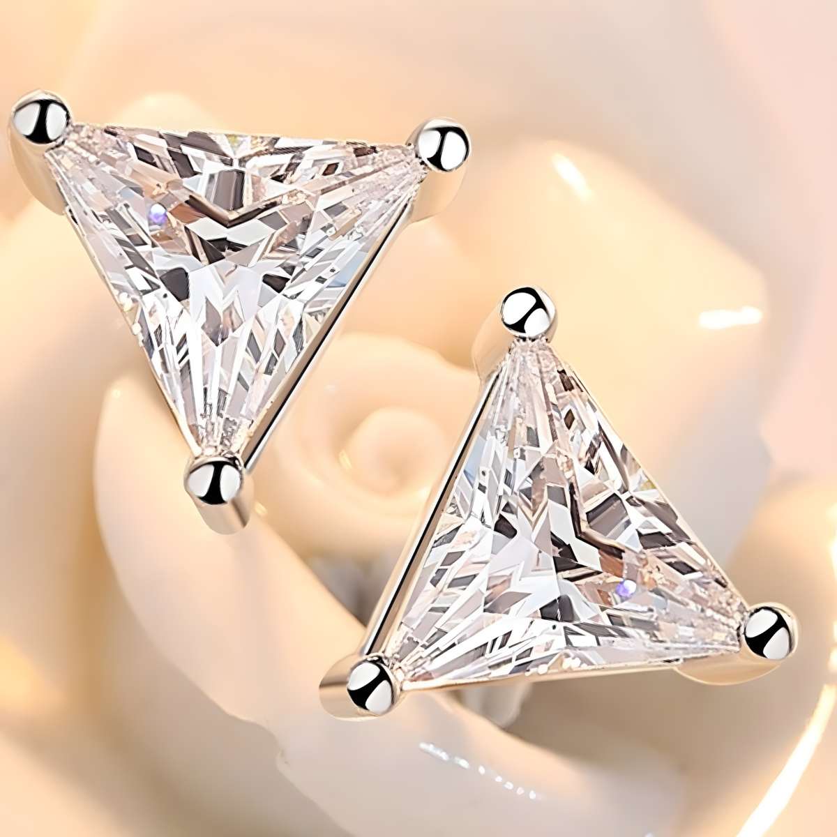 925 Silver-Plated Alloy Trillion Cut Zircon Stud Earrings Women – Sparkling 1040