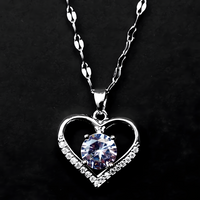 Stainless Steel Chain Heart Pendant Necklace for Women –Copper Heart Zircon 1146