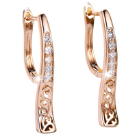 Charming Female Rose Gold Hoop Dangle Earring White Zircon Pavé Stone Carved 639