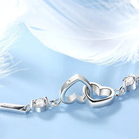 Silver Plated Double Heart Bracelet with Cubic Zirconia Stones for Women 419