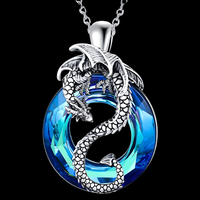 Cool Dragon Pendant Necklace Women, Men, Blue Crystal Hollowed Out Jewelry B149