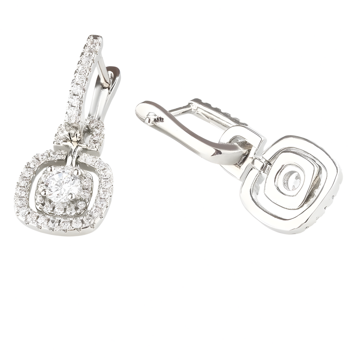 Radiant Halo Drop Earrings For Women - Rhodium-Plated Alloy Dangle 1457