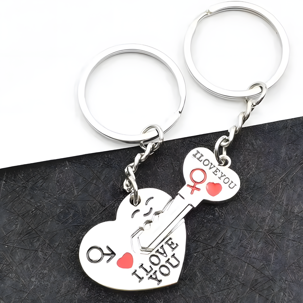 Silver Tone "I Love You" Heart & Key Couple Keychains Set Love Gift Pair Set B29