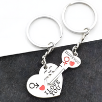 Silver Tone "I Love You" Heart & Key Couple Keychains Set Love Gift Pair Set B29