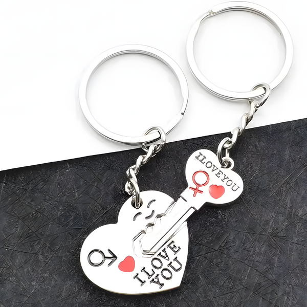 Silver Tone "I Love You" Heart & Key Couple Keychains Set Love Gift Pair Set B29