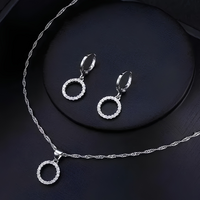 Women's Trendy Circle Pendant Necklace Earrings Set, Elegant Cubic Zirconia 1720