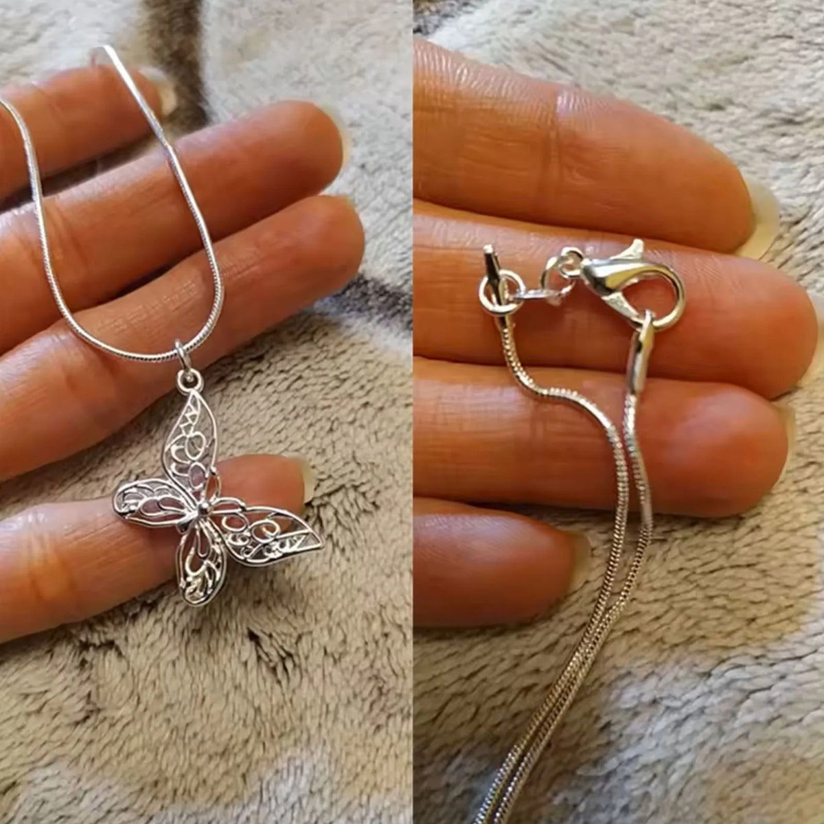 Silver Plated Butterfly Pendant Necklace for Women – Copper Alloy Filigree 1135