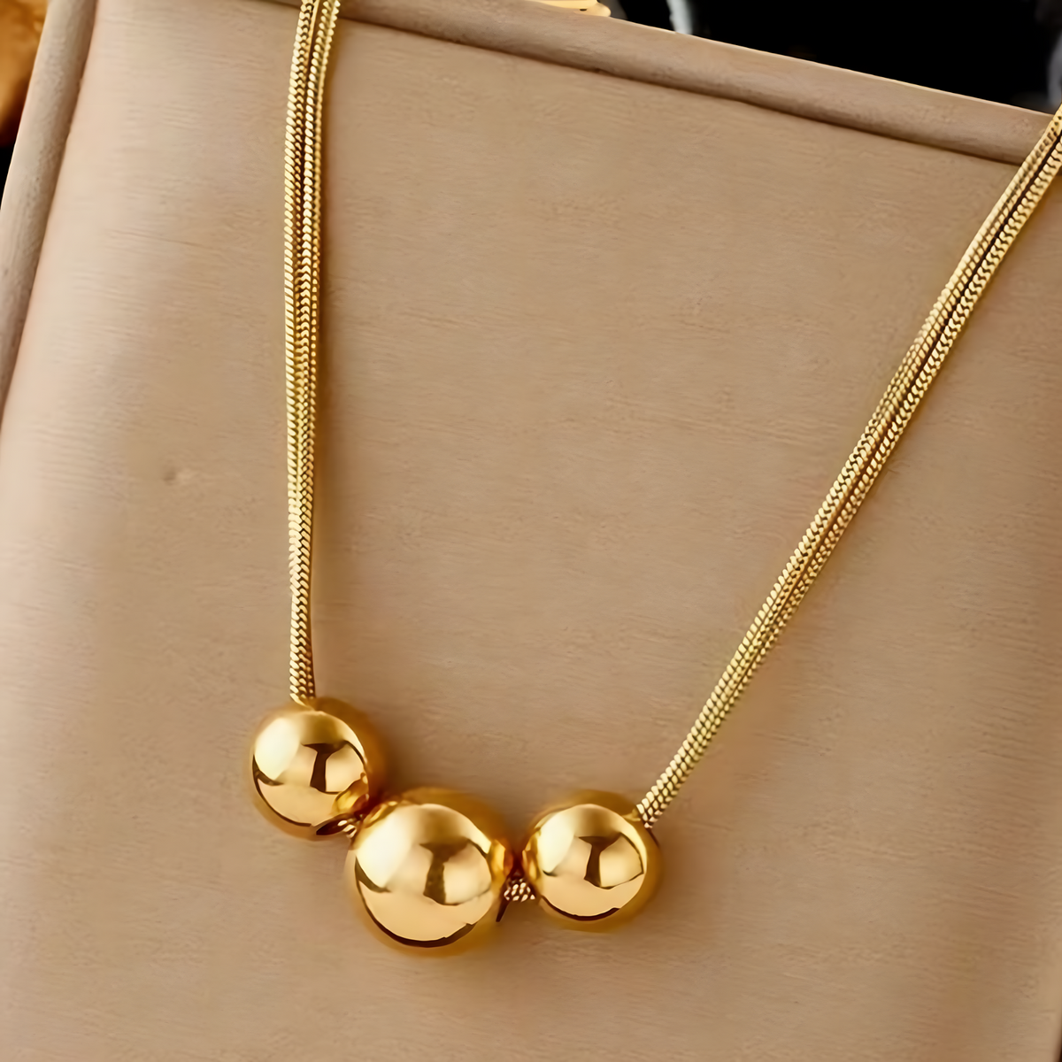 18K Gold Plated Stainless Steel Spherical Pendant Necklace 316L Snake Chain 730