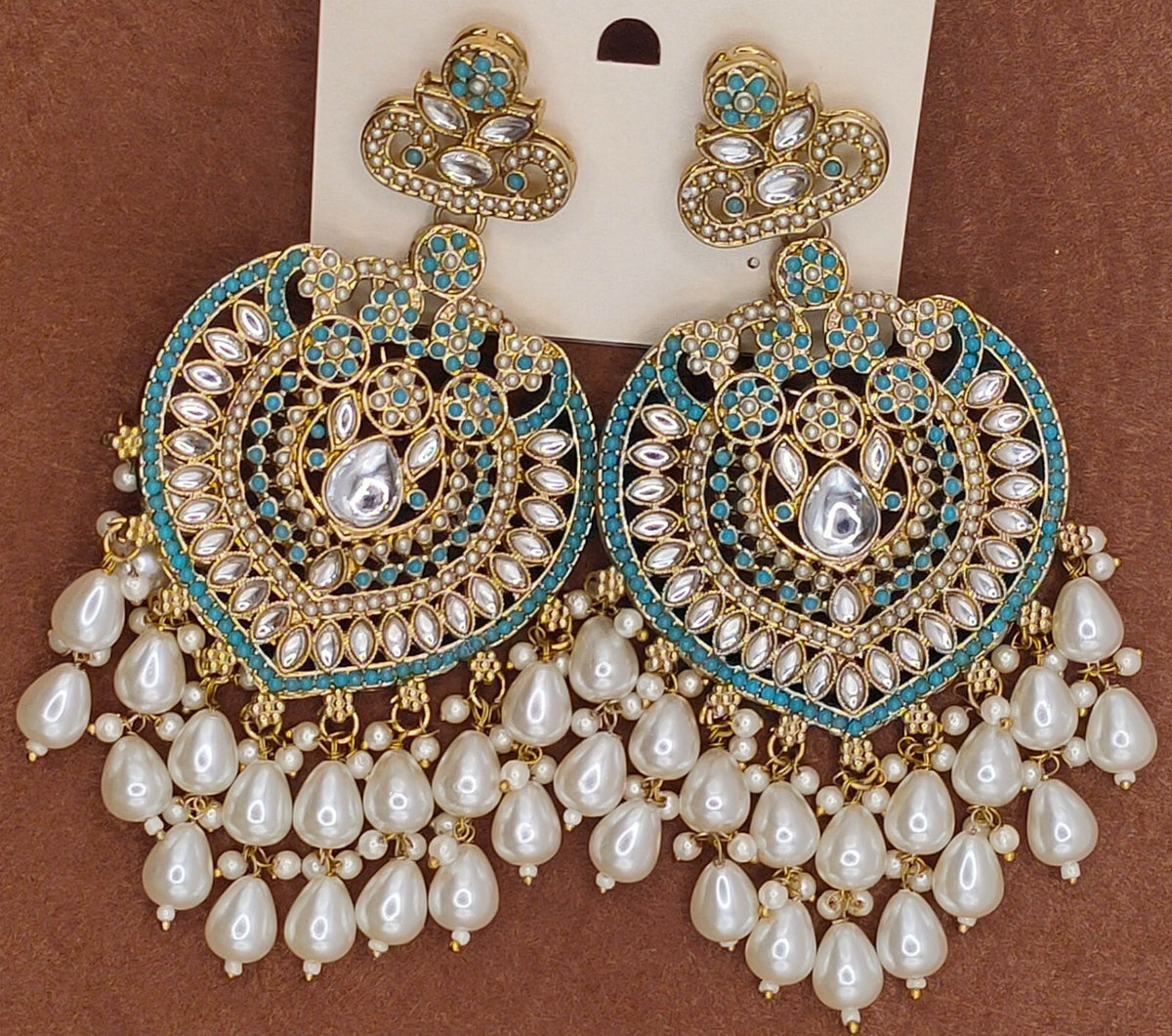 Elegant Bollywood Inspired Gold Kundan Earrings - Traditional Indian Jewelry 225