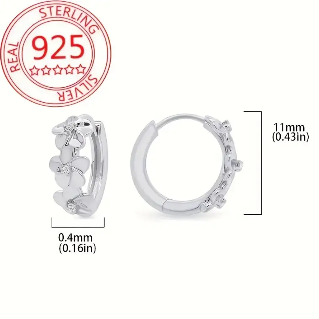 925 Sterling Silver Floral Huggie Hoop Earrings for Women – Delicate Flower 165