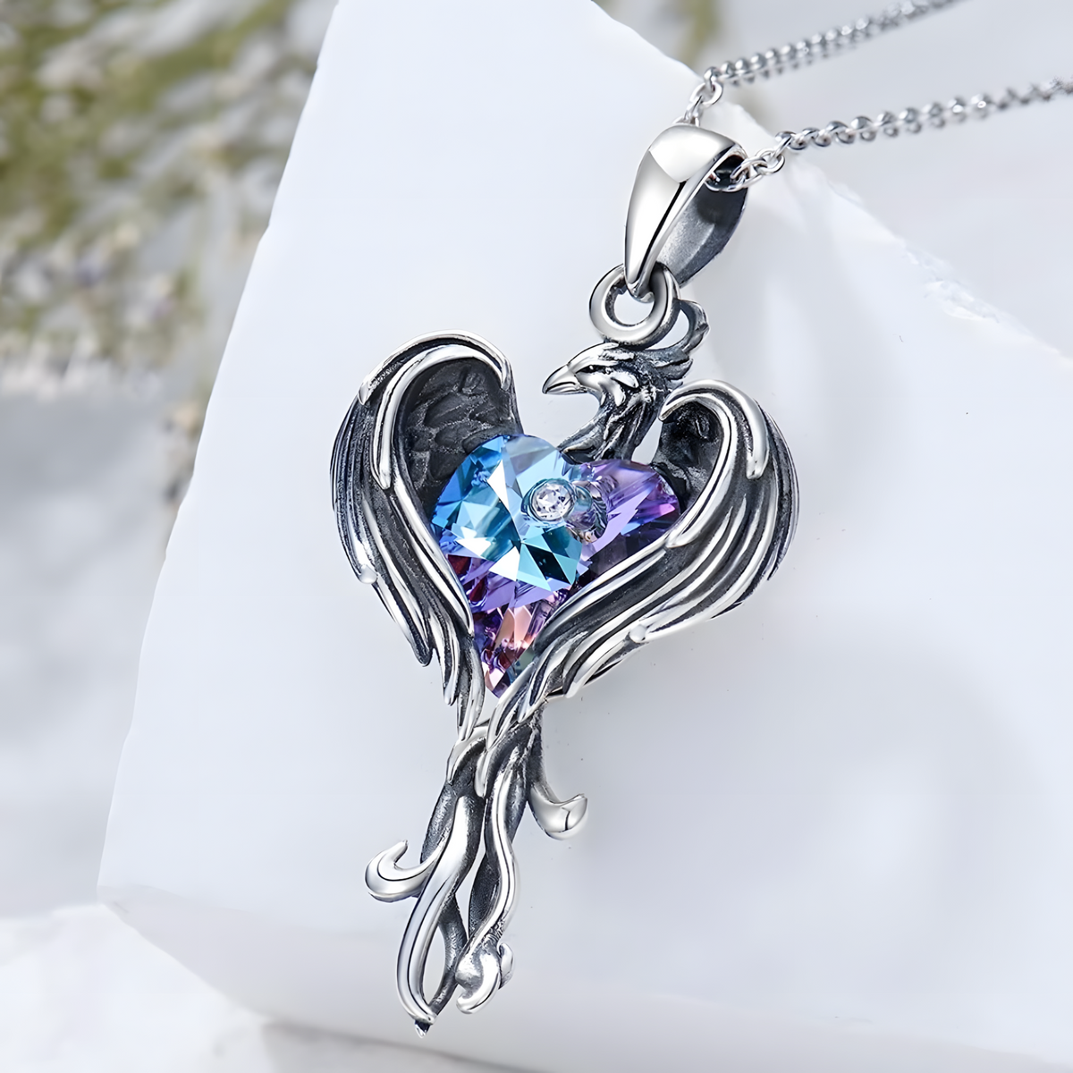 Phoenix Heart Necklace    Gothic Fantasy Firebird Pendant Mystical Winged 1183