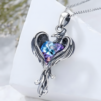 Phoenix Heart Necklace    Gothic Fantasy Firebird Pendant Mystical Winged 1183