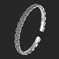 Rose-Pattern Open Cuff Bracelet Silver-Plated Alloy 20g Adjustable Bangle 1475