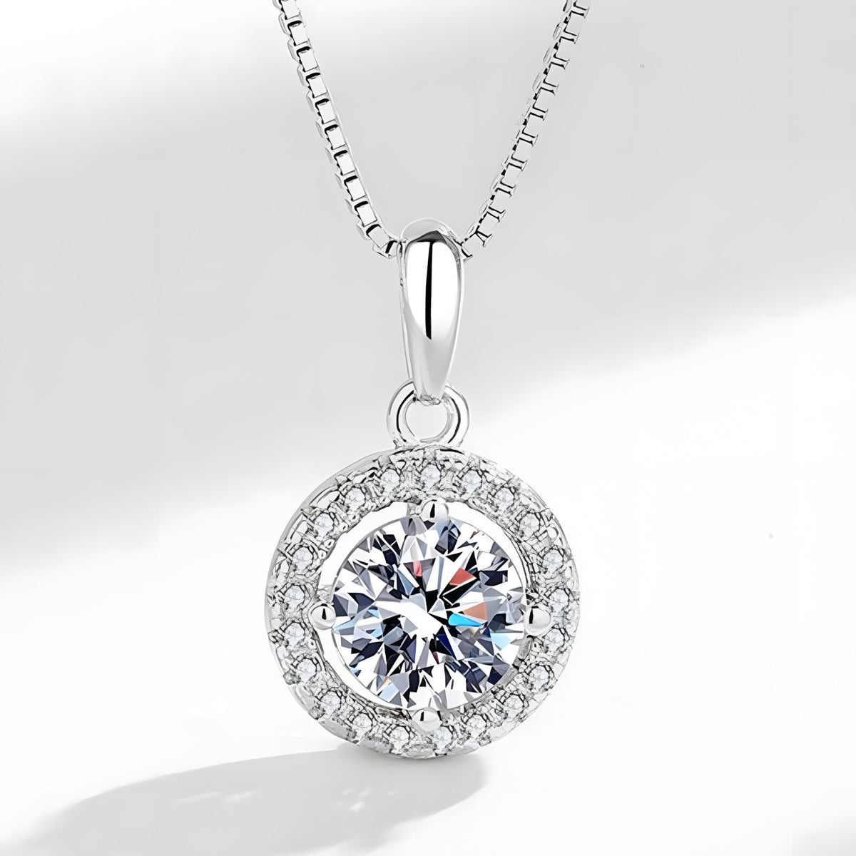 Sterling Silver Box Chain Necklace with Brilliant Zirconia Pendant Versatile 258
