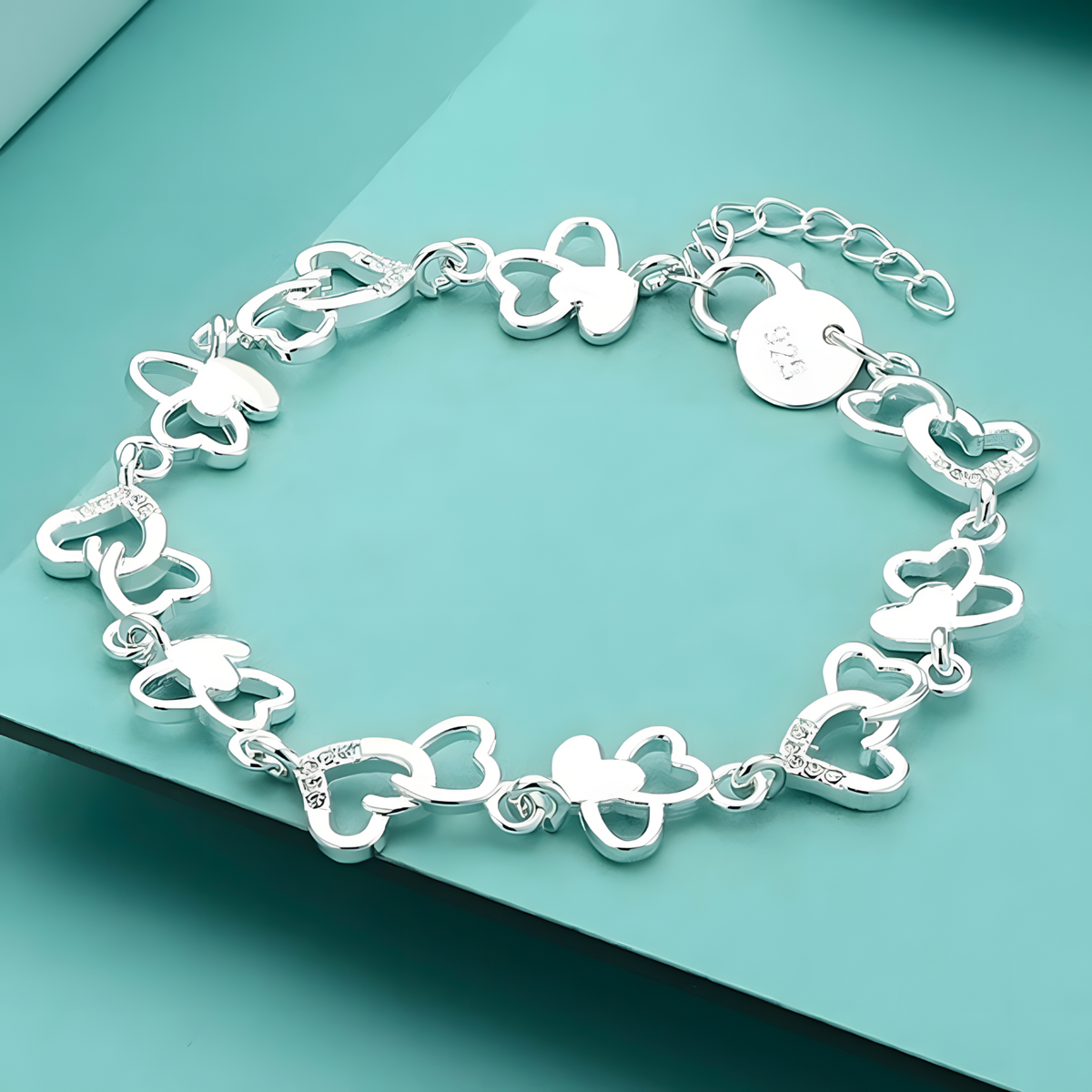 Heart Butterfly Charm Chain Bracelet For Women Silver Colour Adjustable 1761