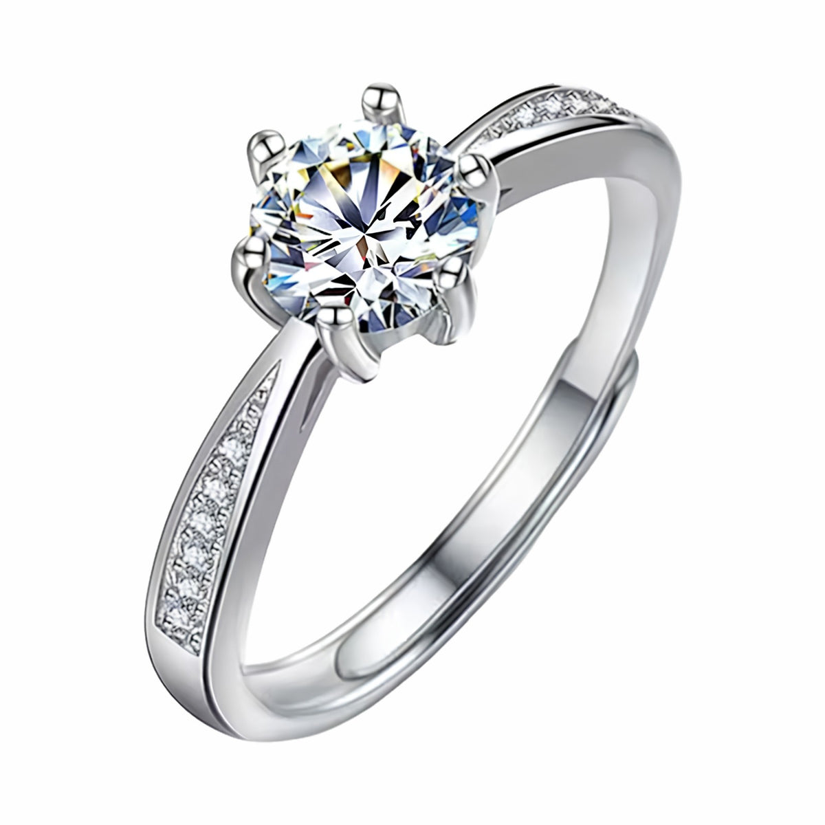 Women's Adjustable Round Brilliant Zircon Engagement Ring Elegant Solitaire 1614