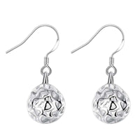 925 Sterling Silver Textured Ball Drop Earrings - Hollowed Out Sphere Dangle 357