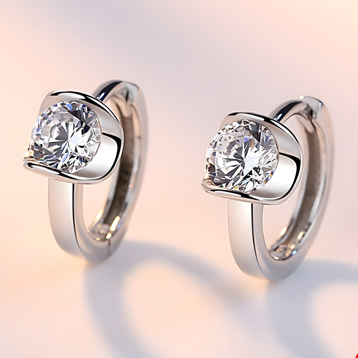 925 Silver-Plated Alloy - Geometric Round CZ Hoop Earrings for Women 953