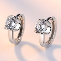 925 Silver-Plated Alloy - Geometric Round CZ Hoop Earrings for Women 953