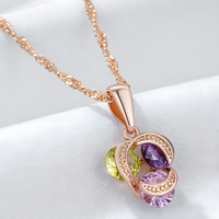 Rose Gold Colour Copper Cubic Zirconia Geometric Pendant for Women, Vintage 1260