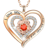 Rose Gold Heart Pendant Necklace Women – Copper Metal “I Love You Forever   1161