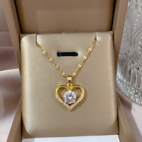 Stainless Steel Chain Heart Pendant Necklace for Women –Copper Heart Zircon 1146
