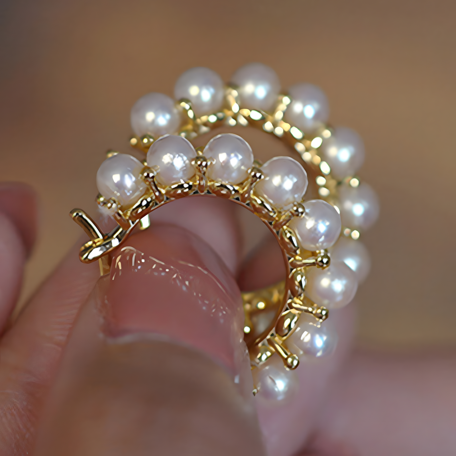 Trendy Pearl Hoop Earrings for Women – Gold-Tone Brass & Copper Alloy Hoops 1026