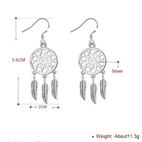 Silver Plated Alloy Dreamcatcher Drop Earrings for Women Feather Charm HooK 1414