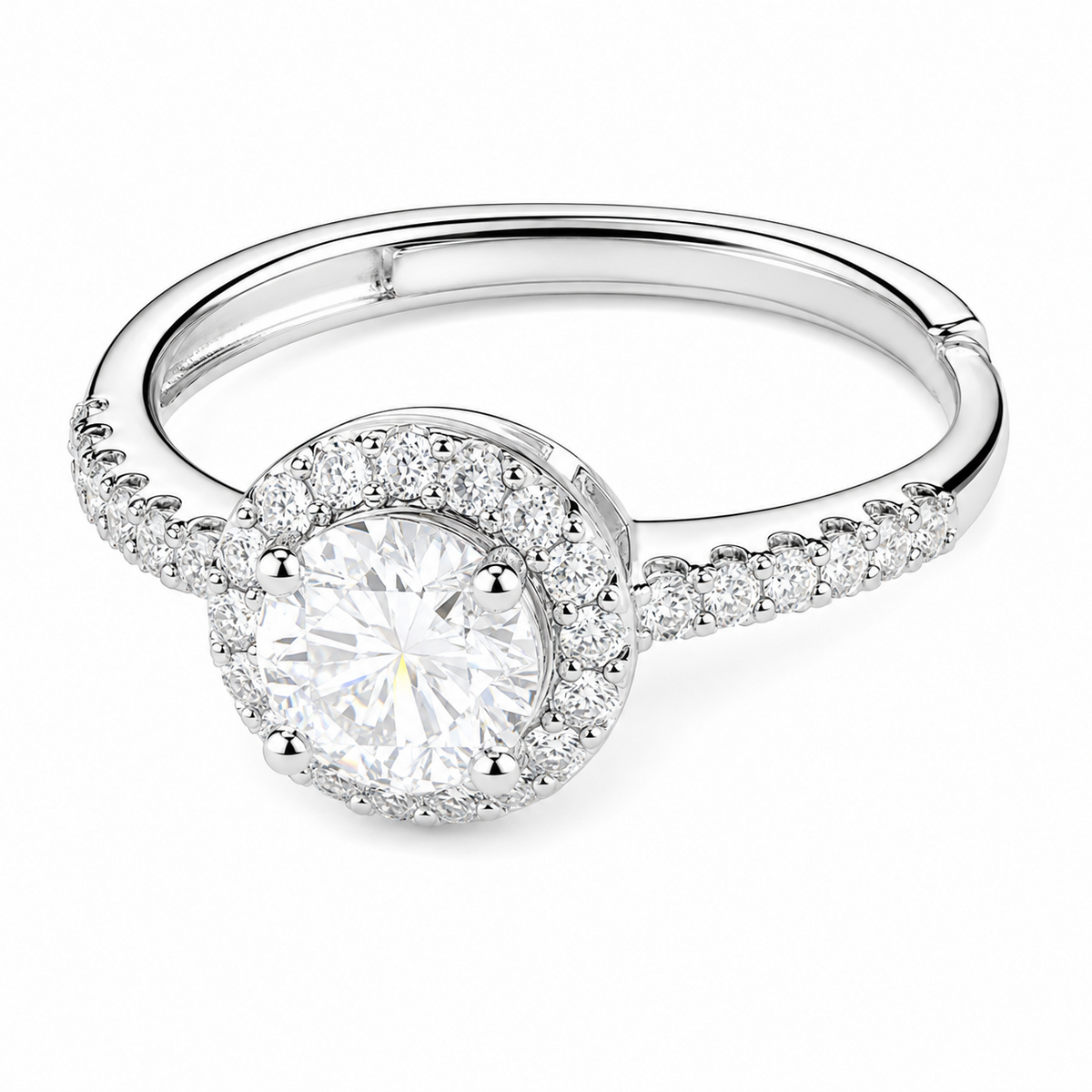 Women's Round Brilliant Zircon Halo Ring Adjustable, Silver Tone Engagement 1609