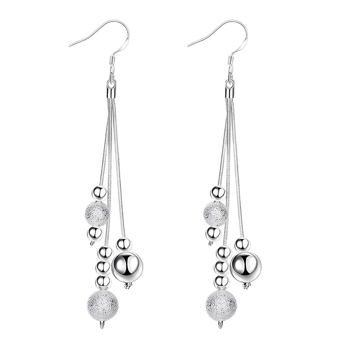 925 Sterling Silver Long Drop Earrings Women  10cm Trendy Round Ball Dangle 808