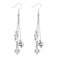 925 Sterling Silver Long Drop Earrings Women  10cm Trendy Round Ball Dangle 808