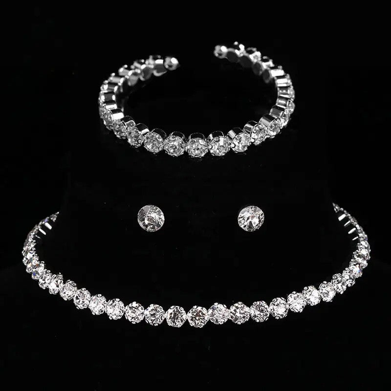 Luxury Glitter Crystal Zircon Necklace & Stud Earrings & Bangle Jewelry 99 UK