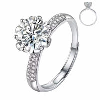 Adj Ring Round Brilliant Solitaire Floral Head Pavé Band Adjustable Elegant 1677