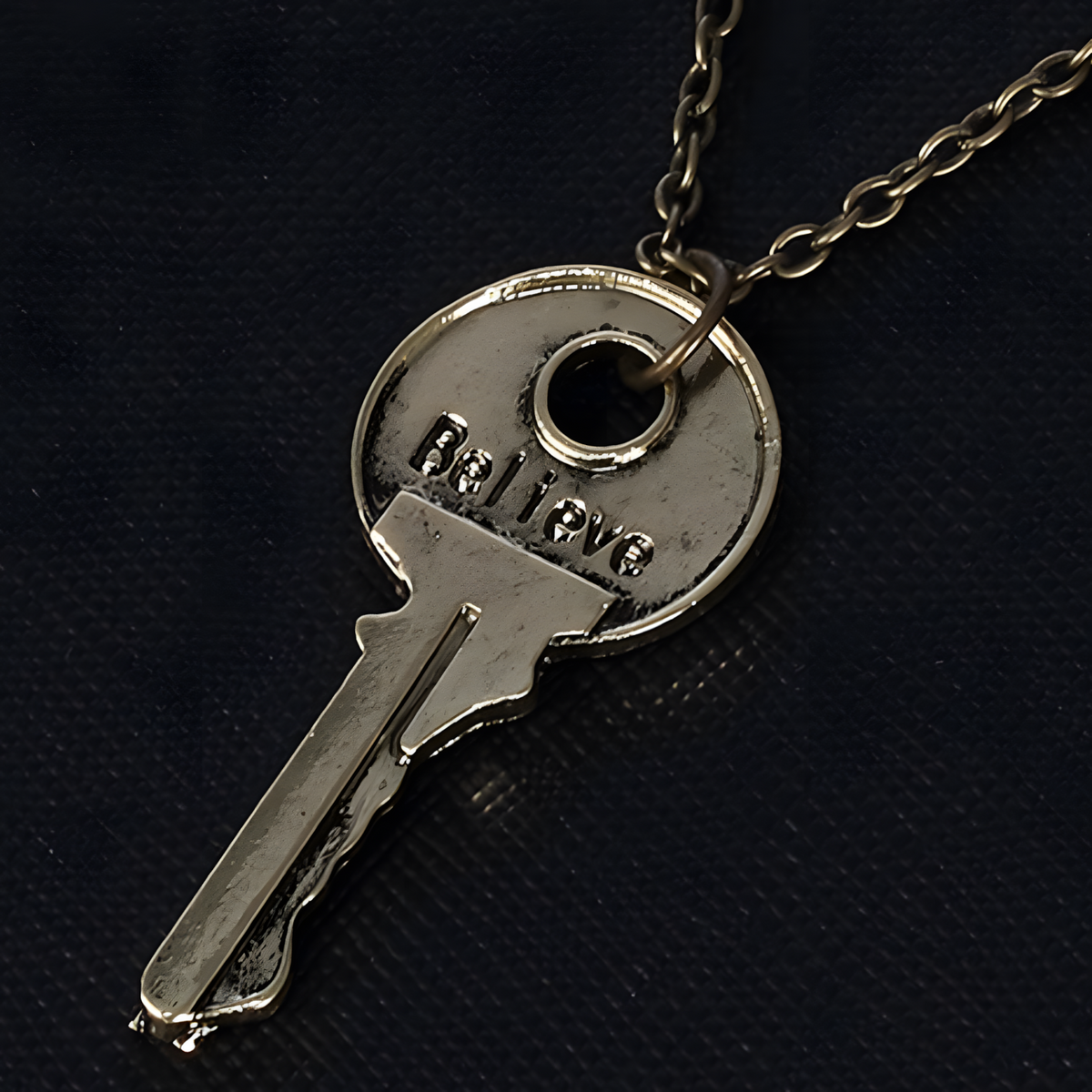 Vintage Believe Key Pendant Necklace -  Zinc Alloy Inspirational Key Charm 1092