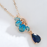 Blue Natural Zircon Pendant Necklace for Women, 585 Rose Gold Color Copper 1269