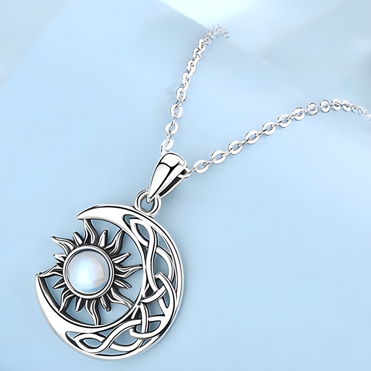 Sun and Moon Pendant Necklace Women, Imitation Opal Stone, Aesthetic Boho B130