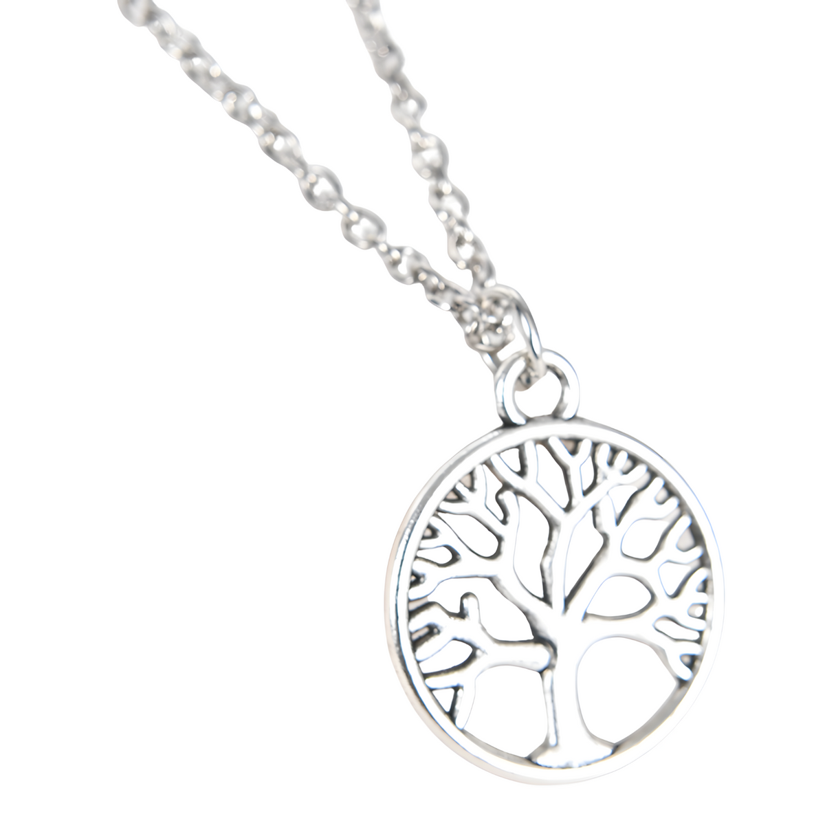 Antique Silver Plated Life Tree Pendant Necklace, Unisex Retro Charm Amulet B134