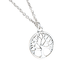 Antique Silver Plated Life Tree Pendant Necklace, Unisex Retro Charm Amulet B134