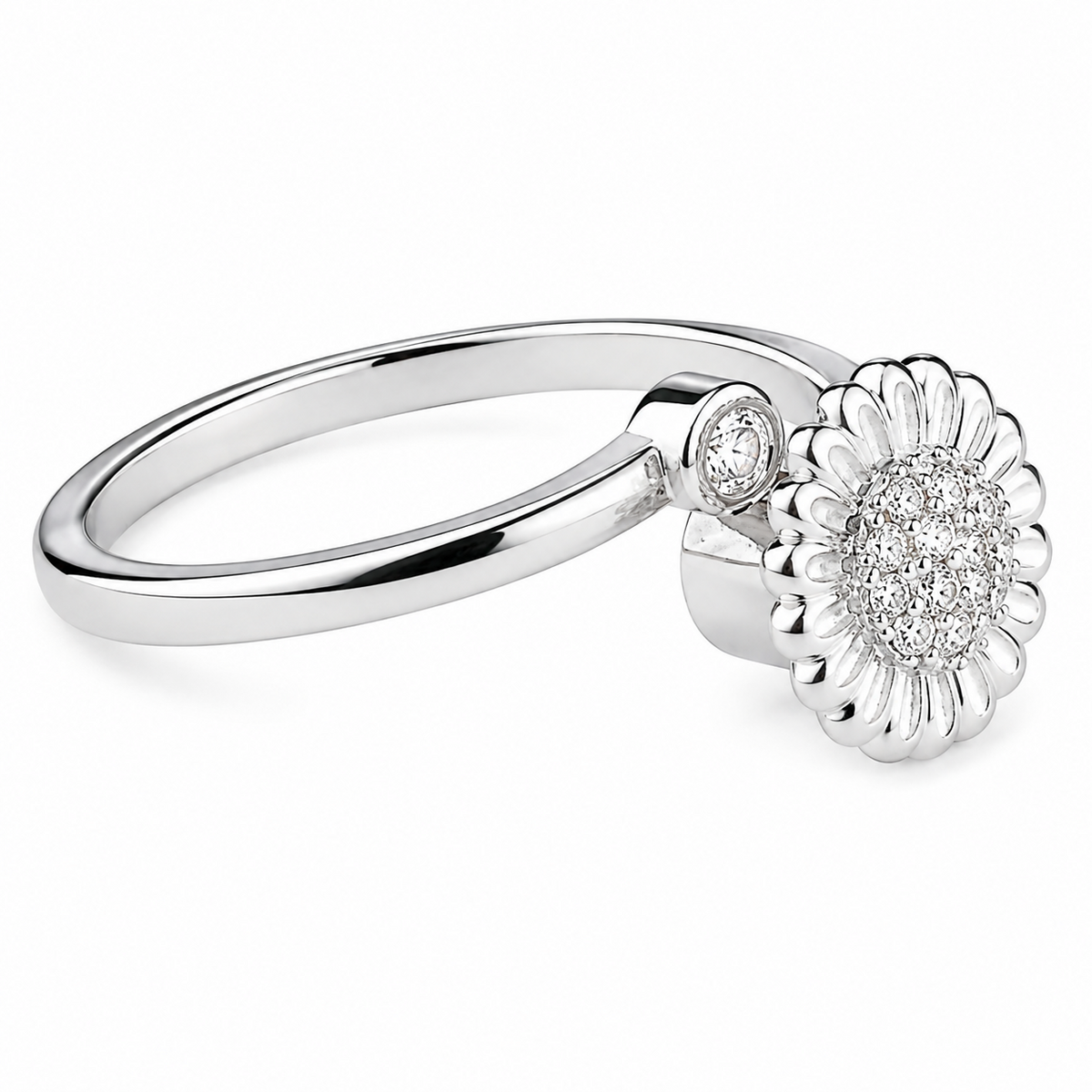 Sunflower Spinner Ring Adjustable Open Ring Silver Tone Floral Statement 1594