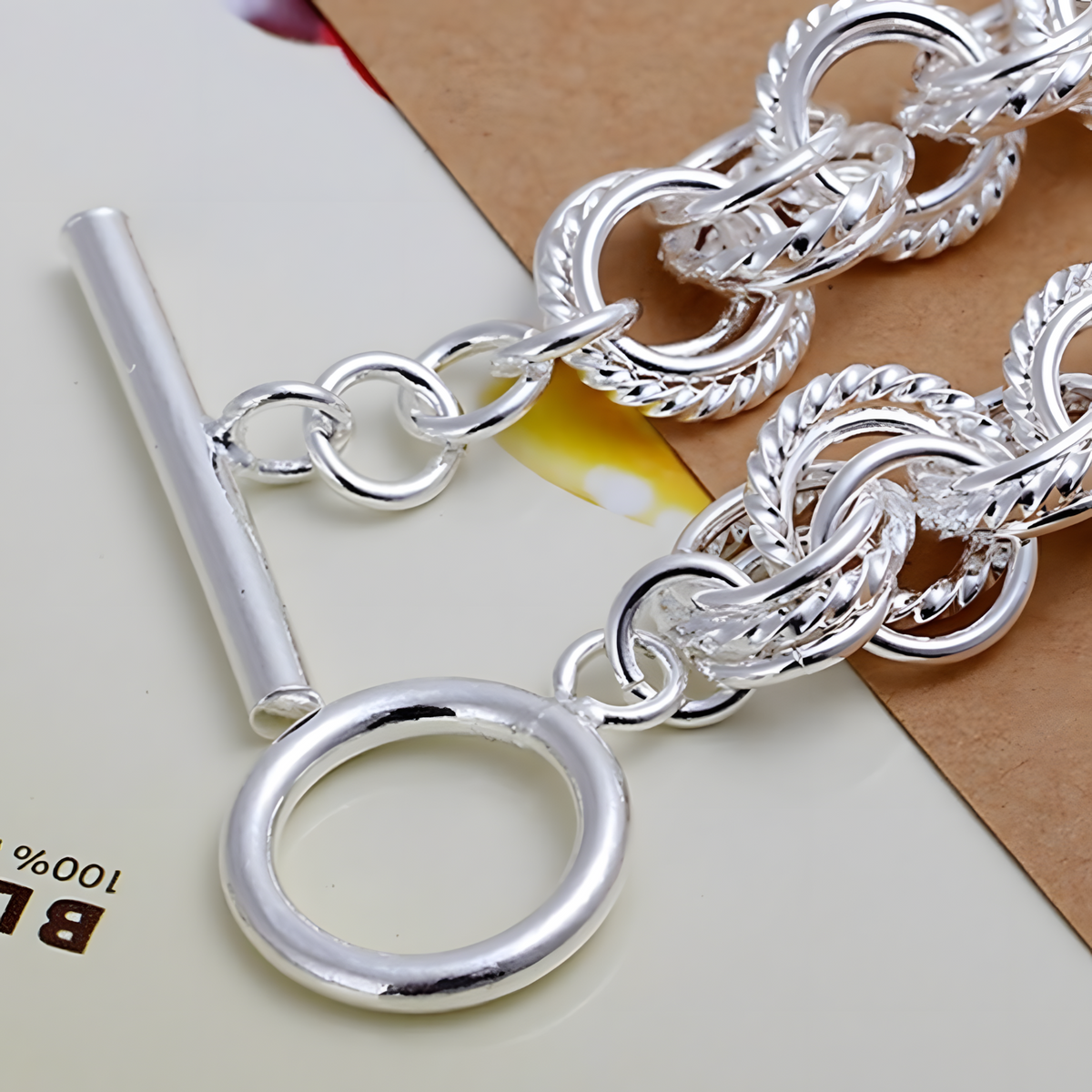 Toggle T-Bar Clasp, 8 Inch Length, 27g, Classic Round Link Charm Bracelet 1426