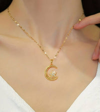 Zircon Moon & Star Pendant Necklace, Delicate Choker, Hypoallergenic 113 UK