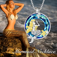 Enchanting Mermaid Blue Crystal Sterling Silver Necklace Perfect Ocean Lover B74