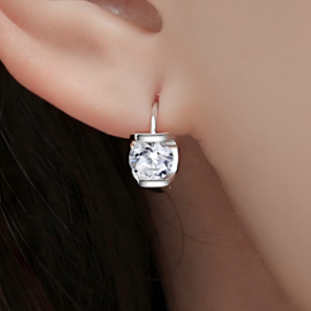 925 Silver-Plated Alloy - Geometric Round CZ Hoop Earrings for Women 953