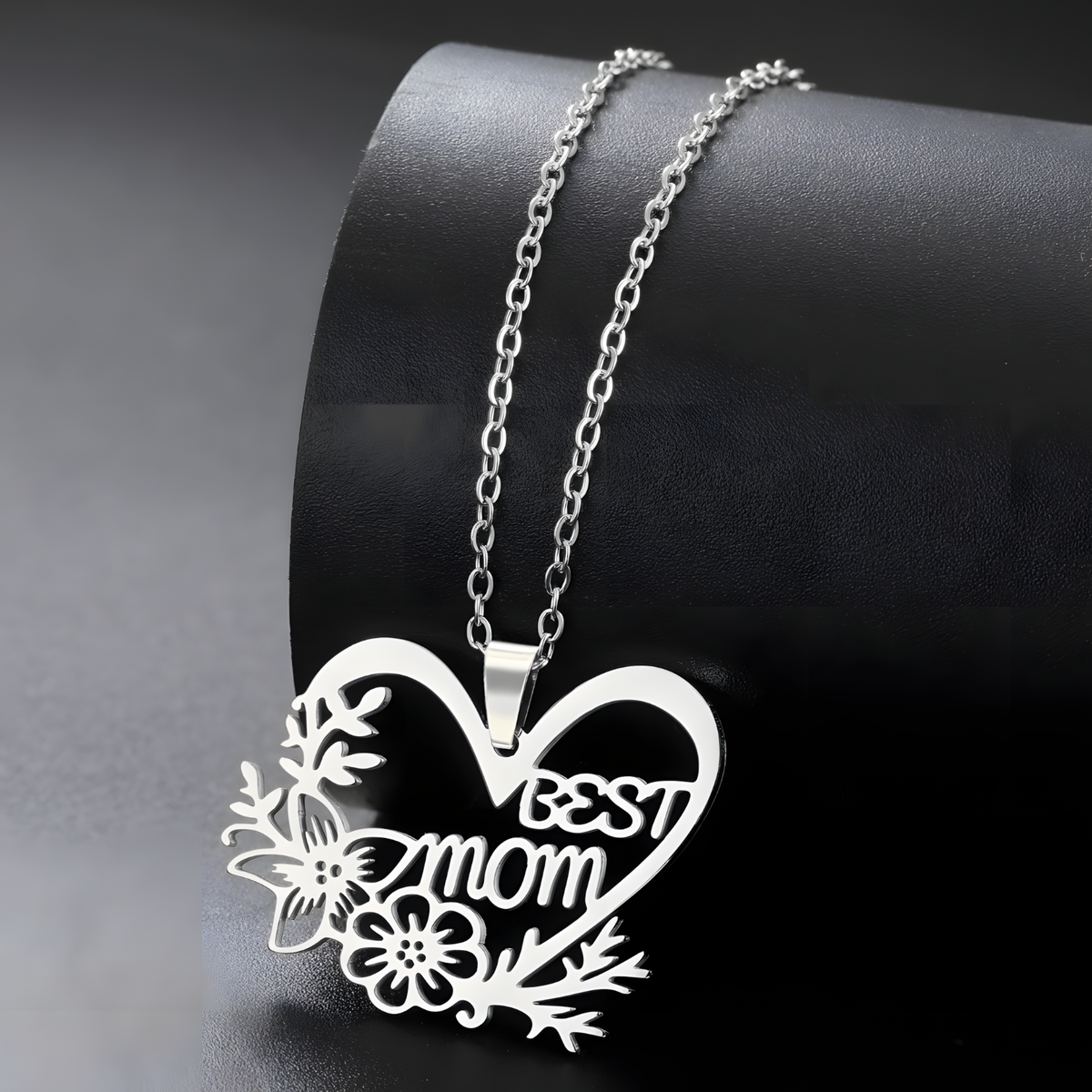 Best Mom Heart Necklace for Women – Stainless Steel Cutout Floral Pendant 1170