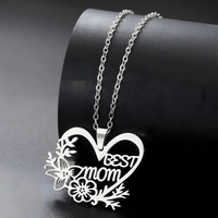Best Mom Heart Necklace for Women – Stainless Steel Cutout Floral Pendant 1170