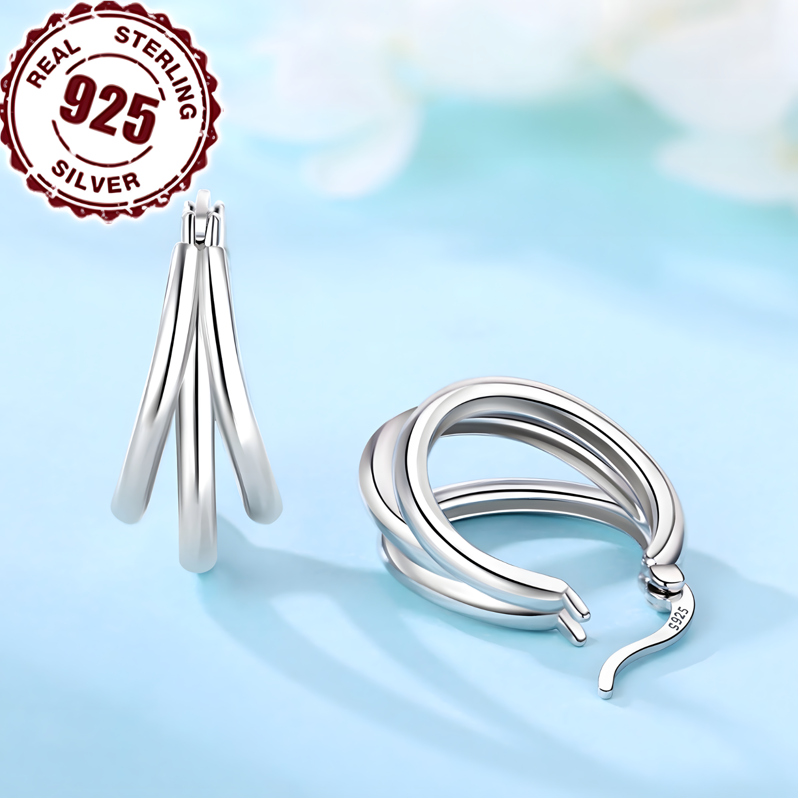 Tarnish-Resistant Rhodium Plated 925 Sterling Silver Interwoven Hoop Earring 623