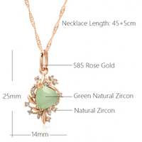 Rose Gold-Plated Alloy Green Zircon Floral Pendant Necklace Women Crystal 1282