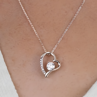Mom Heart Necklace White Golden Plated Cubic Zirconia B188 Wcard (NO BOX)