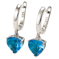 925 Sterling Silver Blue Heart Crystal Necklace Earrings Ring Set B31